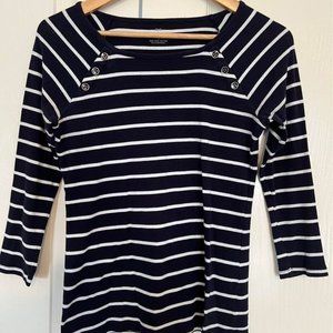 Talbots Women's 3/4 Sleeve Navy Stripe Top - Size Small